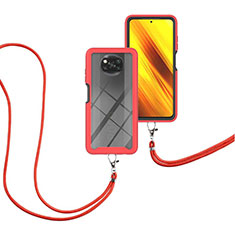 Silikon Hülle Handyhülle und Kunststoff Schutzhülle Hartschalen Tasche Vorder und Rückseite 360 Grad Ganzkörper mit Schlüsselband Lanyard für Xiaomi Poco X3 Pro Rot