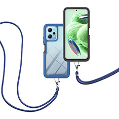 Silikon Hülle Handyhülle und Kunststoff Schutzhülle Hartschalen Tasche Vorder und Rückseite 360 Grad Ganzkörper mit Schlüsselband Lanyard für Xiaomi Poco X5 5G Blau