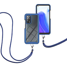 Silikon Hülle Handyhülle und Kunststoff Schutzhülle Hartschalen Tasche Vorder und Rückseite 360 Grad Ganzkörper mit Schlüsselband Lanyard für Xiaomi Redmi K30S 5G Blau