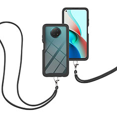 Silikon Hülle Handyhülle und Kunststoff Schutzhülle Hartschalen Tasche Vorder und Rückseite 360 Grad Ganzkörper mit Schlüsselband Lanyard für Xiaomi Redmi Note 9T 5G Schwarz