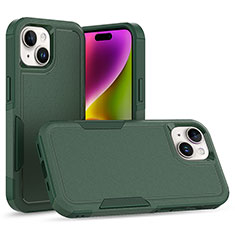 Silikon Hülle Handyhülle und Kunststoff Schutzhülle Hartschalen Tasche Vorder und Rückseite 360 Grad Ganzkörper MQ1 für Apple iPhone 14 Nachtgrün