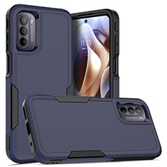 Silikon Hülle Handyhülle und Kunststoff Schutzhülle Hartschalen Tasche Vorder und Rückseite 360 Grad Ganzkörper MQ1 für Motorola Moto G31 Blau