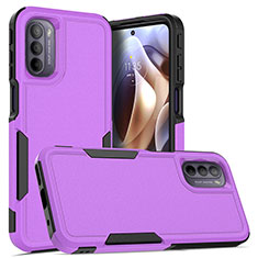 Silikon Hülle Handyhülle und Kunststoff Schutzhülle Hartschalen Tasche Vorder und Rückseite 360 Grad Ganzkörper MQ1 für Motorola Moto G31 Violett