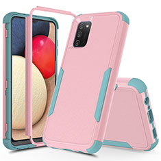 Silikon Hülle Handyhülle und Kunststoff Schutzhülle Hartschalen Tasche Vorder und Rückseite 360 Grad Ganzkörper MQ1 für Samsung Galaxy A03s Rosa