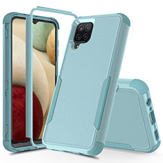 Silikon Hülle Handyhülle und Kunststoff Schutzhülle Hartschalen Tasche Vorder und Rückseite 360 Grad Ganzkörper MQ1 für Samsung Galaxy A12 Hellblau