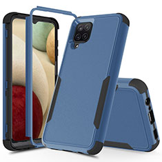 Silikon Hülle Handyhülle und Kunststoff Schutzhülle Hartschalen Tasche Vorder und Rückseite 360 Grad Ganzkörper MQ1 für Samsung Galaxy A12 Nacho Blau und Schwarz