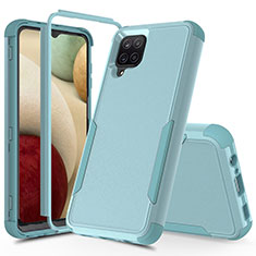 Silikon Hülle Handyhülle und Kunststoff Schutzhülle Hartschalen Tasche Vorder und Rückseite 360 Grad Ganzkörper MQ1 für Samsung Galaxy A12 Nacho Hellblau