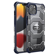 Silikon Hülle Handyhülle und Kunststoff Schutzhülle Hartschalen Tasche Vorder und Rückseite 360 Grad Ganzkörper U02 für Apple iPhone 14 Blau
