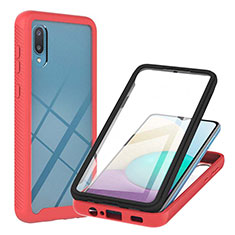 Silikon Hülle Handyhülle und Kunststoff Schutzhülle Hartschalen Tasche Vorder und Rückseite 360 Grad Ganzkörper U02 für Samsung Galaxy M02 Rot