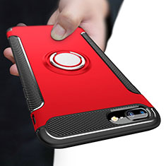 Silikon Hülle Handyhülle und Kunststoff Schutzhülle mit Fingerring Ständer A03 für Apple iPhone 8 Plus Rot