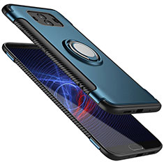 Silikon Hülle Handyhülle und Kunststoff Schutzhülle mit Fingerring Ständer für Huawei Mate 10 Blau