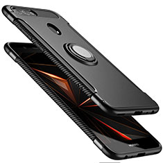Silikon Hülle Handyhülle und Kunststoff Schutzhülle mit Fingerring Ständer für Huawei Nova 2 Plus Schwarz