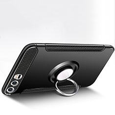 Silikon Hülle Handyhülle und Kunststoff Schutzhülle mit Fingerring Ständer für Huawei P10 Plus Schwarz