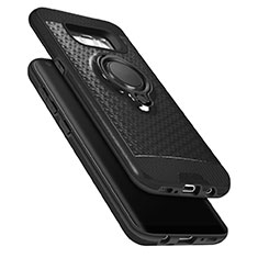 Silikon Hülle Handyhülle und Kunststoff Schutzhülle mit Fingerring Ständer für Samsung Galaxy S8 Plus Schwarz