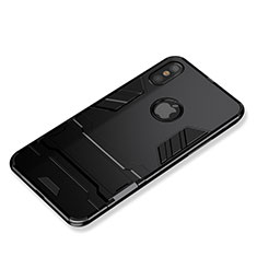 Silikon Hülle Handyhülle und Kunststoff Schutzhülle mit Ständer für Apple iPhone Xs Schwarz