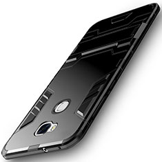 Silikon Hülle Handyhülle und Kunststoff Schutzhülle mit Ständer für Huawei Honor 5X Schwarz