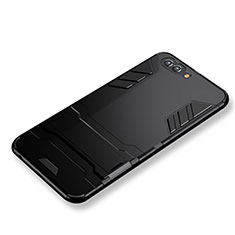 Silikon Hülle Handyhülle und Kunststoff Schutzhülle mit Ständer für Huawei Nova 2S Schwarz