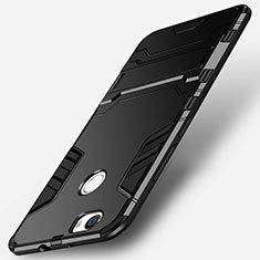 Silikon Hülle Handyhülle und Kunststoff Schutzhülle mit Ständer für Huawei Nova Schwarz