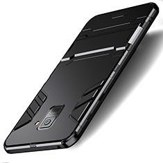 Silikon Hülle Handyhülle und Kunststoff Schutzhülle mit Ständer für Samsung Galaxy A8 (2018) A530F Schwarz