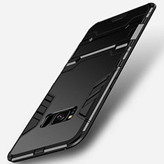 Silikon Hülle Handyhülle und Kunststoff Schutzhülle mit Ständer für Samsung Galaxy S8 Schwarz