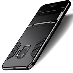 Silikon Hülle Handyhülle und Kunststoff Schutzhülle mit Ständer für Samsung Galaxy S9 Schwarz