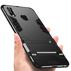 Silikon Hülle Handyhülle und Kunststoff Schutzhülle mit Ständer R01 für Huawei P20 Lite Schwarz