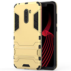 Silikon Hülle Handyhülle und Kunststoff Schutzhülle mit Ständer W01 für Xiaomi Pocophone F1 Gold