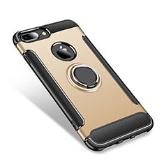 Silikon Hülle Handyhülle und Kunststoff Schutzhülle Tasche mit Fingerring Ständer für Apple iPhone 7 Plus Gold