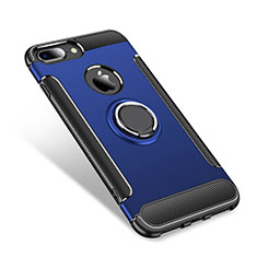 Silikon Hülle Handyhülle und Kunststoff Schutzhülle Tasche mit Fingerring Ständer für Apple iPhone 8 Plus Blau