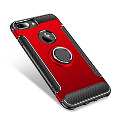 Silikon Hülle Handyhülle und Kunststoff Schutzhülle Tasche mit Fingerring Ständer für Apple iPhone 8 Plus Rot