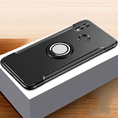 Silikon Hülle Handyhülle und Kunststoff Schutzhülle Tasche mit Fingerring Ständer für Huawei Honor 10 Lite Schwarz