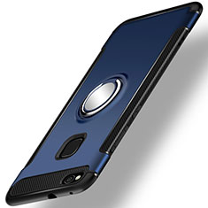 Silikon Hülle Handyhülle und Kunststoff Schutzhülle Tasche mit Fingerring Ständer für Huawei Honor 8 Lite Blau