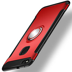 Silikon Hülle Handyhülle und Kunststoff Schutzhülle Tasche mit Fingerring Ständer für Huawei Honor 8 Lite Rot