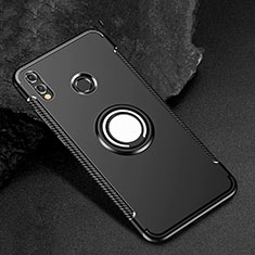 Silikon Hülle Handyhülle und Kunststoff Schutzhülle Tasche mit Fingerring Ständer für Huawei Honor 8X Schwarz