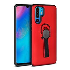 Silikon Hülle Handyhülle und Kunststoff Schutzhülle Tasche mit Fingerring Ständer für Huawei P30 Pro Rot
