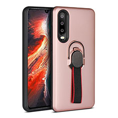 Silikon Hülle Handyhülle und Kunststoff Schutzhülle Tasche mit Fingerring Ständer für Huawei P30 Rosegold