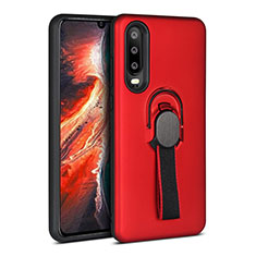 Silikon Hülle Handyhülle und Kunststoff Schutzhülle Tasche mit Fingerring Ständer für Huawei P30 Rot