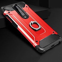 Silikon Hülle Handyhülle und Kunststoff Schutzhülle Tasche mit Fingerring Ständer für OnePlus 8 Rot