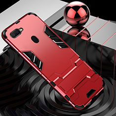 Silikon Hülle Handyhülle und Kunststoff Schutzhülle Tasche mit Fingerring Ständer für Oppo A7 Rot