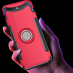 Silikon Hülle Handyhülle und Kunststoff Schutzhülle Tasche mit Fingerring Ständer für Oppo Find X Rot