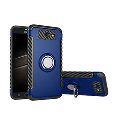 Silikon Hülle Handyhülle und Kunststoff Schutzhülle Tasche mit Fingerring Ständer für Samsung Galaxy J5 (2017) Version Americaine Blau