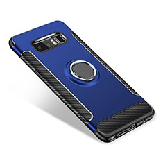 Silikon Hülle Handyhülle und Kunststoff Schutzhülle Tasche mit Fingerring Ständer für Samsung Galaxy Note 8 Duos N950F Blau