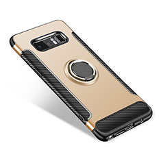 Silikon Hülle Handyhülle und Kunststoff Schutzhülle Tasche mit Fingerring Ständer für Samsung Galaxy Note 8 Duos N950F Gold