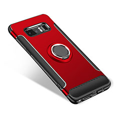 Silikon Hülle Handyhülle und Kunststoff Schutzhülle Tasche mit Fingerring Ständer für Samsung Galaxy Note 8 Duos N950F Rot