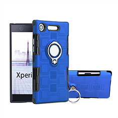 Silikon Hülle Handyhülle und Kunststoff Schutzhülle Tasche mit Fingerring Ständer für Sony Xperia XZ1 Compact Blau