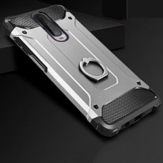 Silikon Hülle Handyhülle und Kunststoff Schutzhülle Tasche mit Fingerring Ständer für Xiaomi Redmi K30 5G Silber
