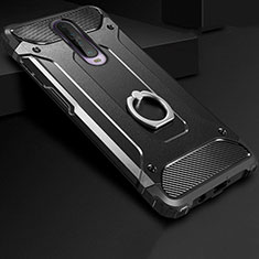 Silikon Hülle Handyhülle und Kunststoff Schutzhülle Tasche mit Fingerring Ständer für Xiaomi Redmi K30i 5G Schwarz