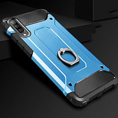 Silikon Hülle Handyhülle und Kunststoff Schutzhülle Tasche mit Fingerring Ständer H01 für Samsung Galaxy A70 Hellblau