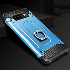 Silikon Hülle Handyhülle und Kunststoff Schutzhülle Tasche mit Fingerring Ständer H01 für Samsung Galaxy S10 Plus Hellblau