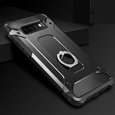 Silikon Hülle Handyhülle und Kunststoff Schutzhülle Tasche mit Fingerring Ständer H01 für Samsung Galaxy S10 Schwarz